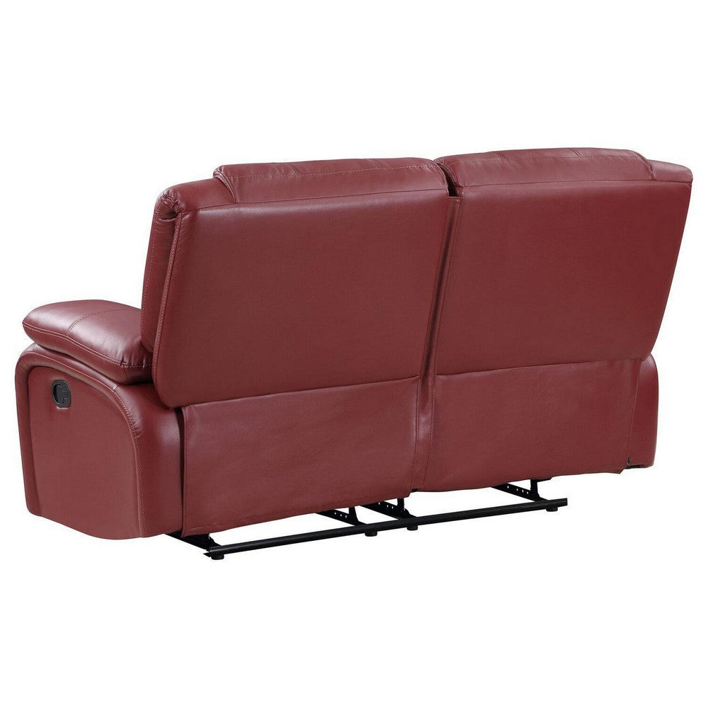 Mila 62 Inch Modern Manual Recliner Loveseat 3 Seater Red Faux Leather By Casagear Home BM315355