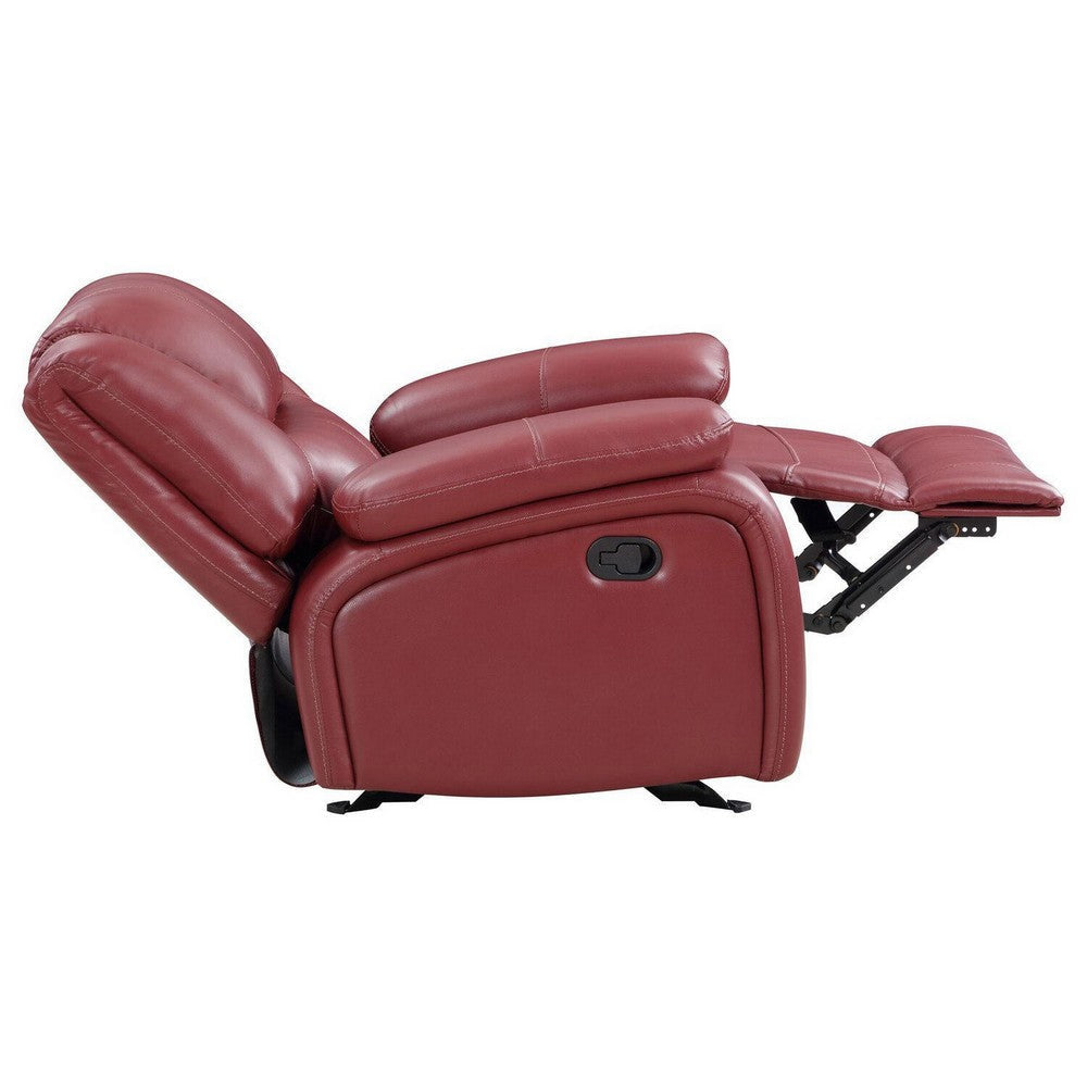 Mila 38 Inch Manual Recliner Accent Sofa Chair Red Faux Leather Wood By Casagear Home BM315356