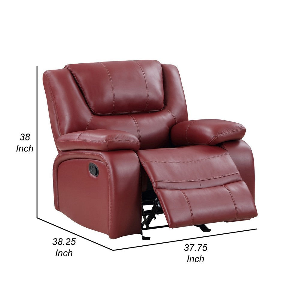 Mila 38 Inch Manual Recliner Accent Sofa Chair Red Faux Leather Wood By Casagear Home BM315356