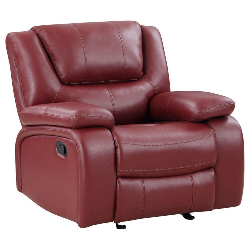 Mila 38 Inch Manual Recliner Accent Sofa Chair, Red Faux Leather, Wood By Casagear Home