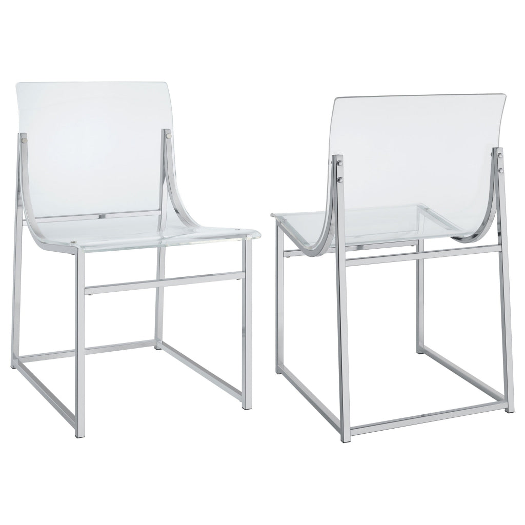 Dino 18 Inch Dining Side Chair Set of 2 Acrylic Clear Curved Seat Chrome By Casagear Home BM315360