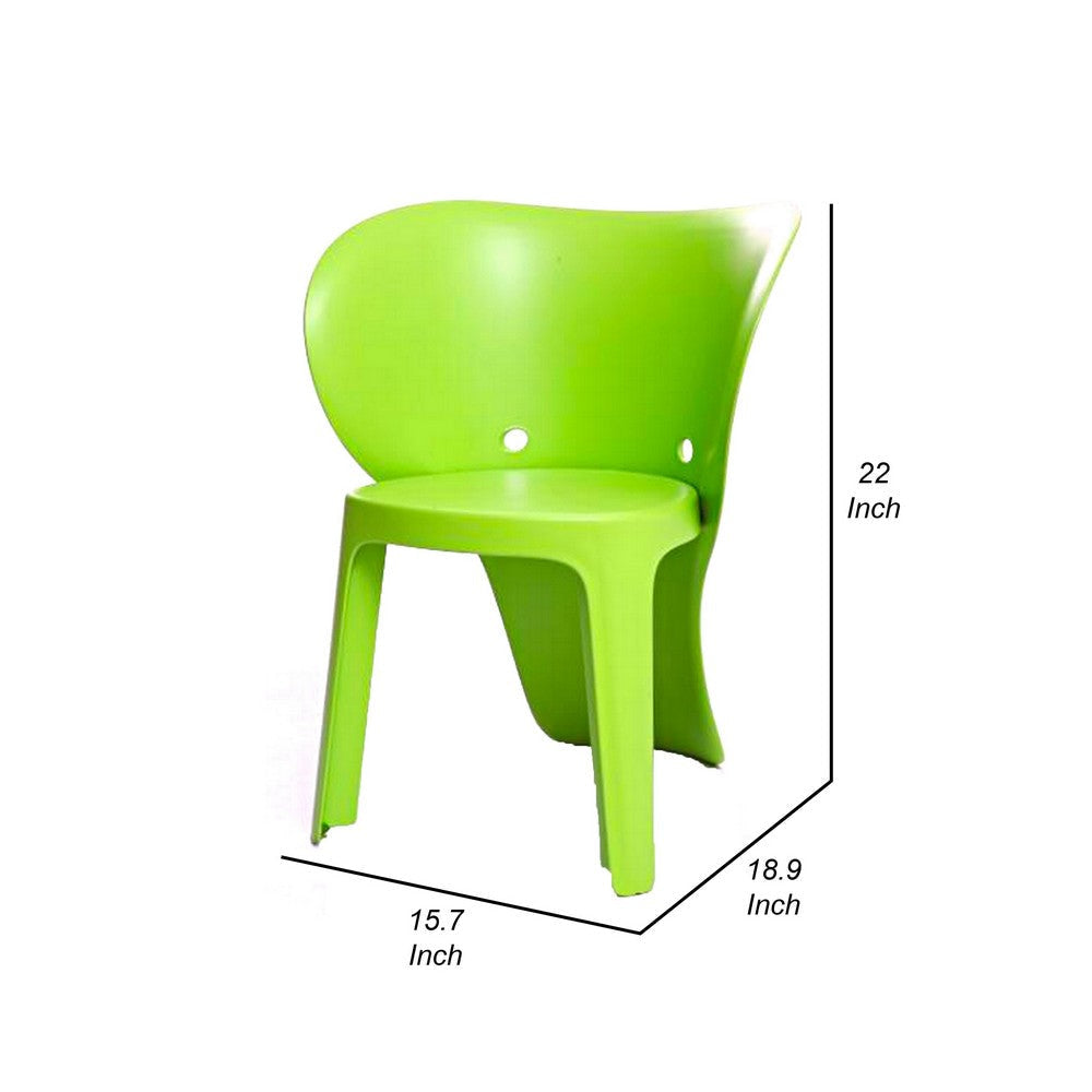 Fyna 16 Inch Kids Chair with Curved Back Elephant Trunk Design Green By Casagear Home BM315362