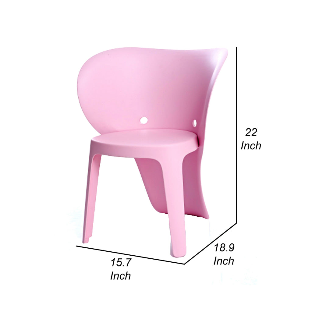 Fyna 16 Inch Kids Chair with Curved Back Elephant Trunk Design Pink By Casagear Home BM315363