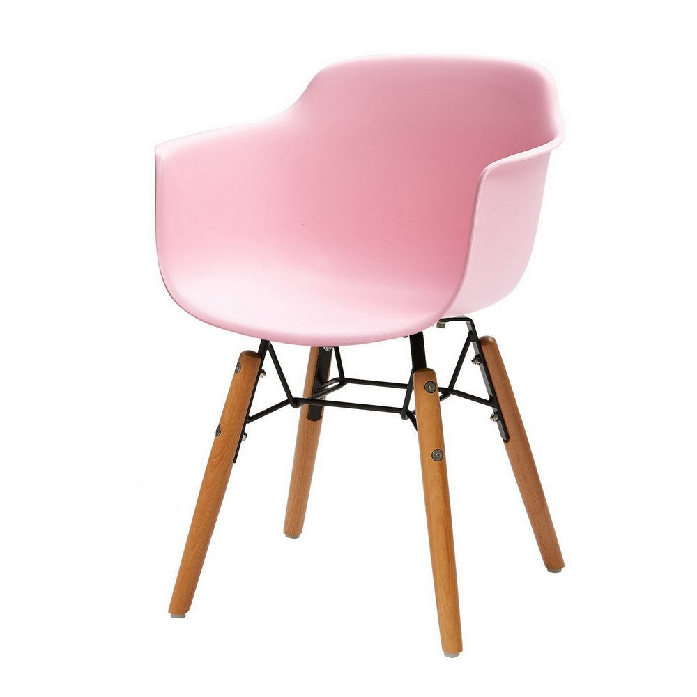 Lyna 16 Inch Kids Side Chair with Solid Back Arms Angled Wood Base Pink By Casagear Home BM315366