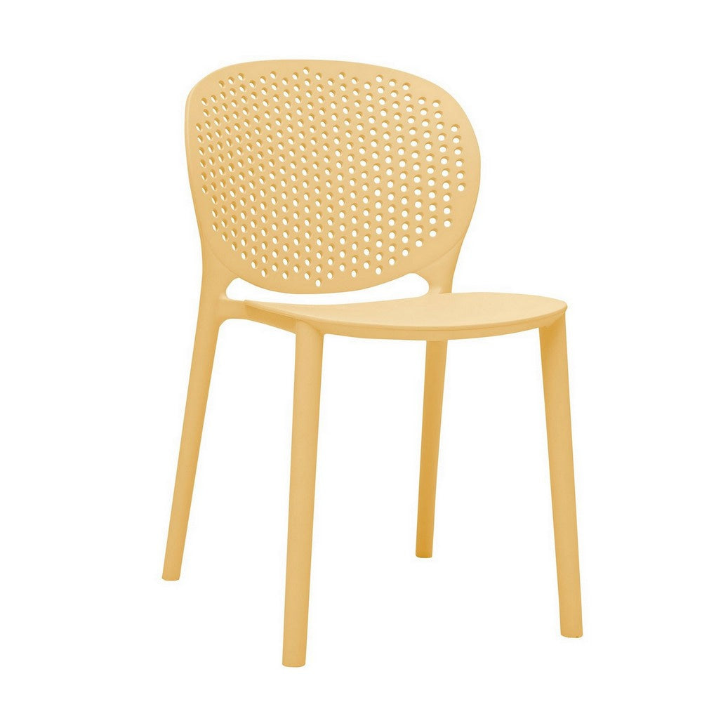 Gyna 14 Inch Kids Side Chair, Round Dotted Backrest, Armless, Yellow By Casagear Home