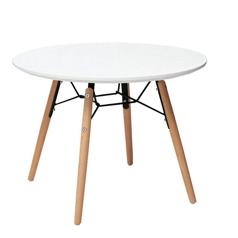 Lyna 24 Inch Kids Table White Round Top Stylish Angled Wood Legs By Casagear Home BM315372