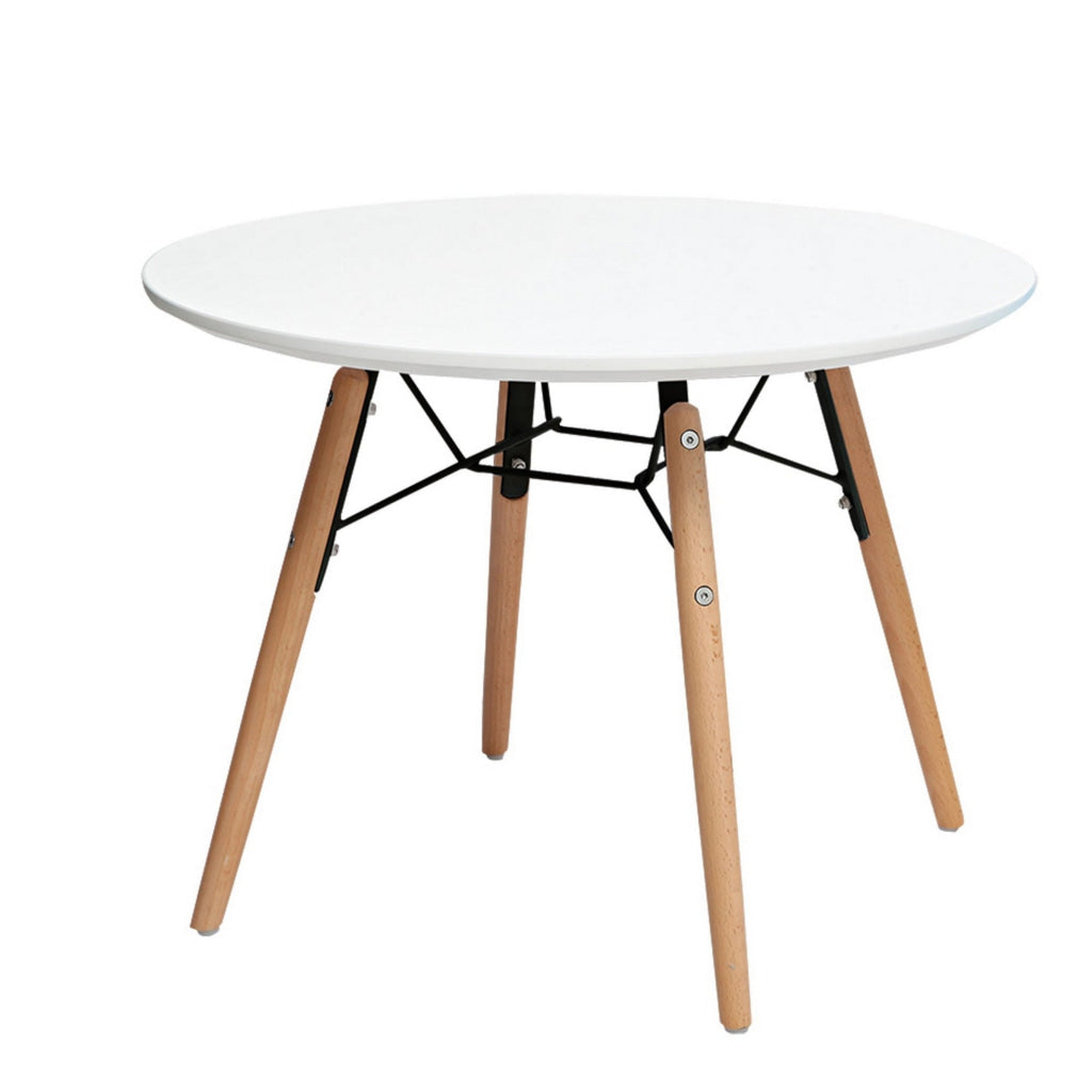 Lyna 24 Inch Kids Table White Round Top Stylish Angled Wood Legs By Casagear Home BM315372