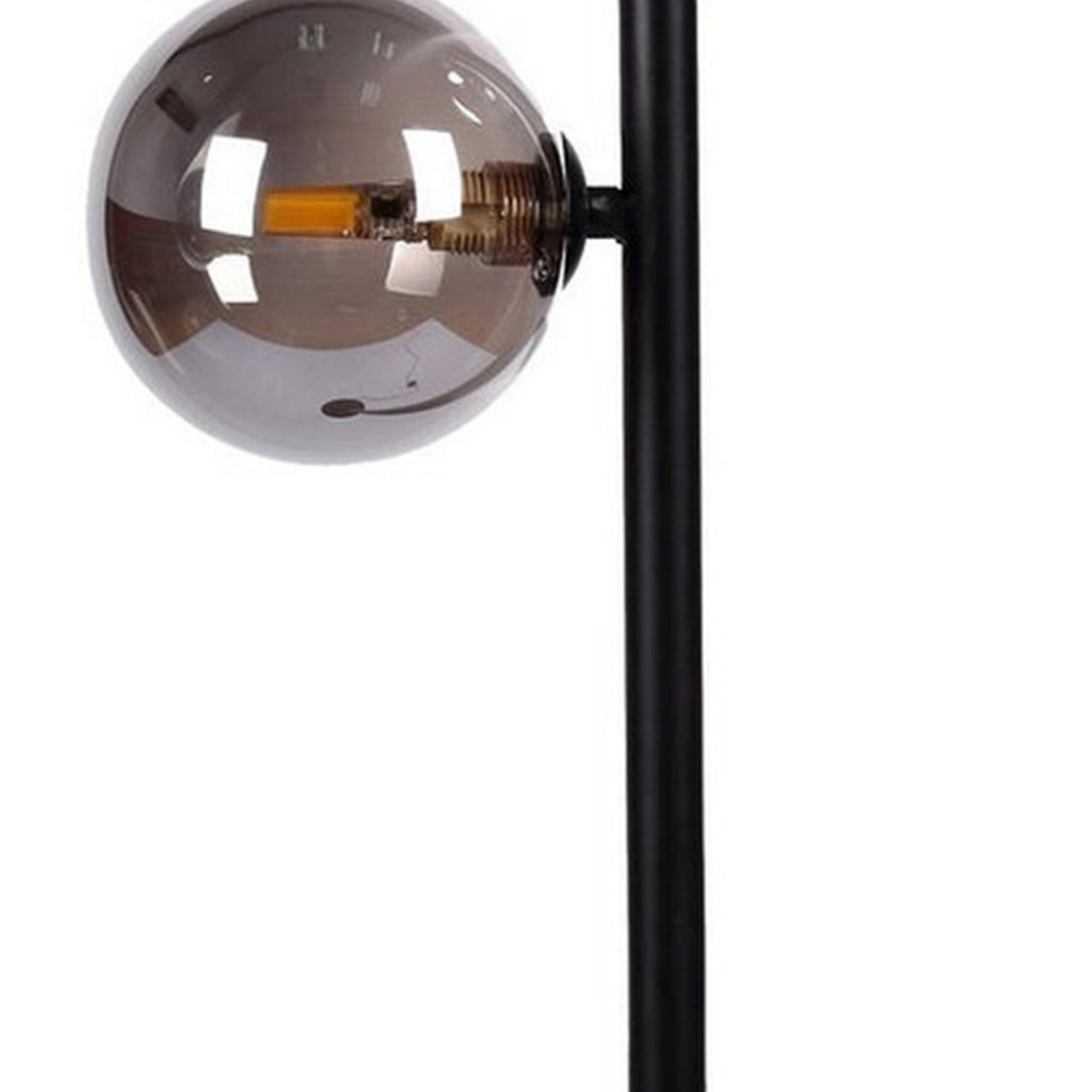 51 Inch Modern Floor Lamp 2 Side Lights with Round Glass Black Metal By Casagear Home BM315373