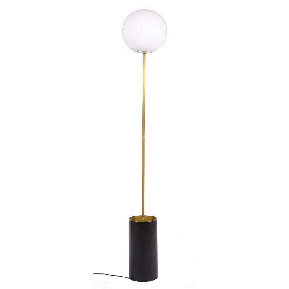 61 Inch Floor Lamp Round White Spherical Shade Round Black Base Gold By Casagear Home BM315375