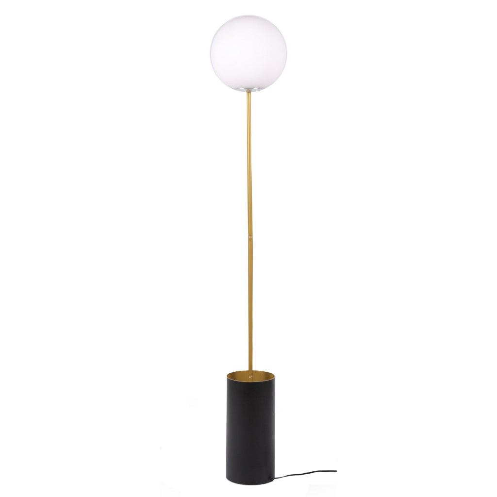 61 Inch Floor Lamp Round White Spherical Shade Round Black Base Gold By Casagear Home BM315375