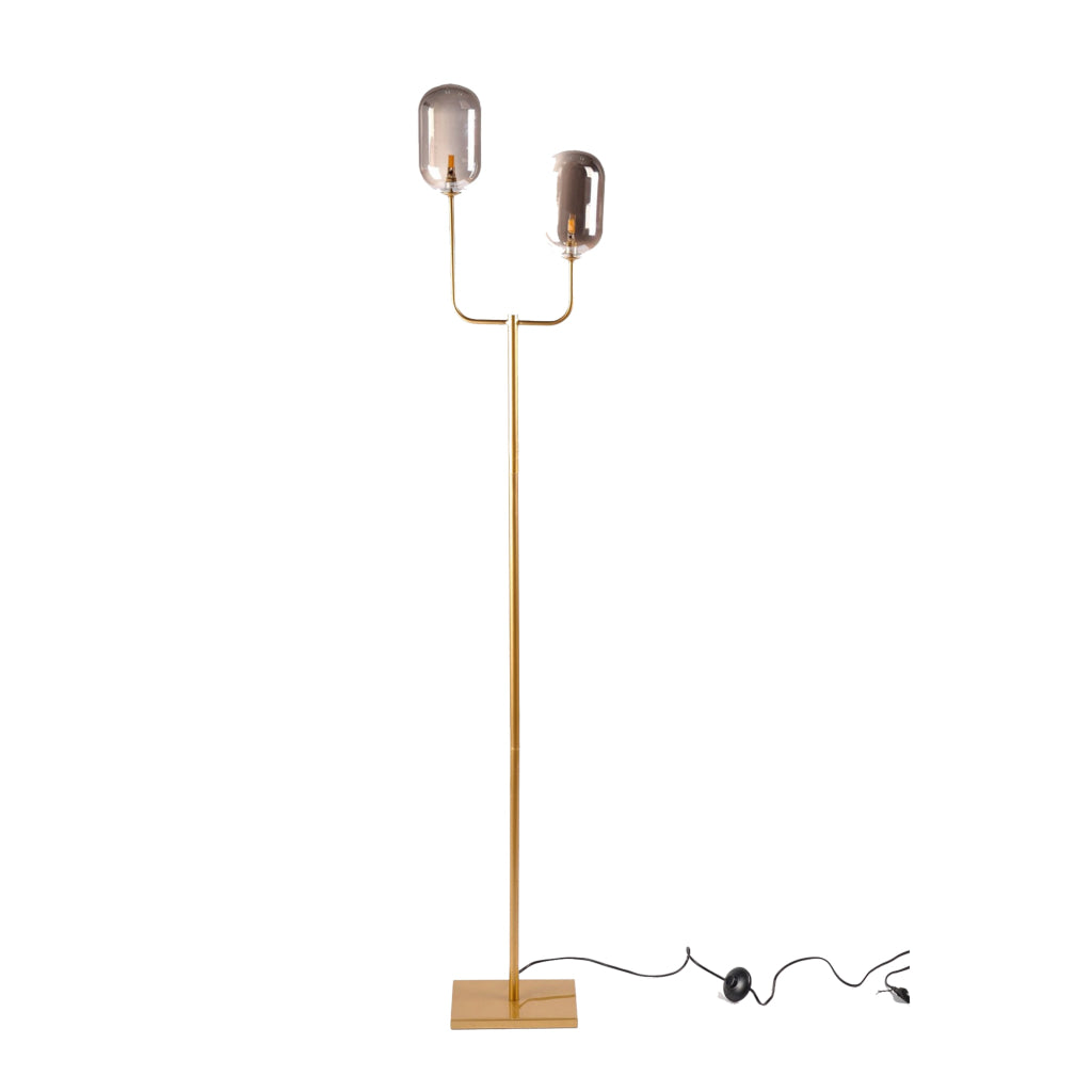 71 Inch Floor Lamp with 2 Branching Lights Square Accent Base Gold Metal By Casagear Home BM315377