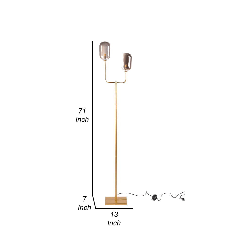 71 Inch Floor Lamp with 2 Branching Lights Square Accent Base Gold Metal By Casagear Home BM315377