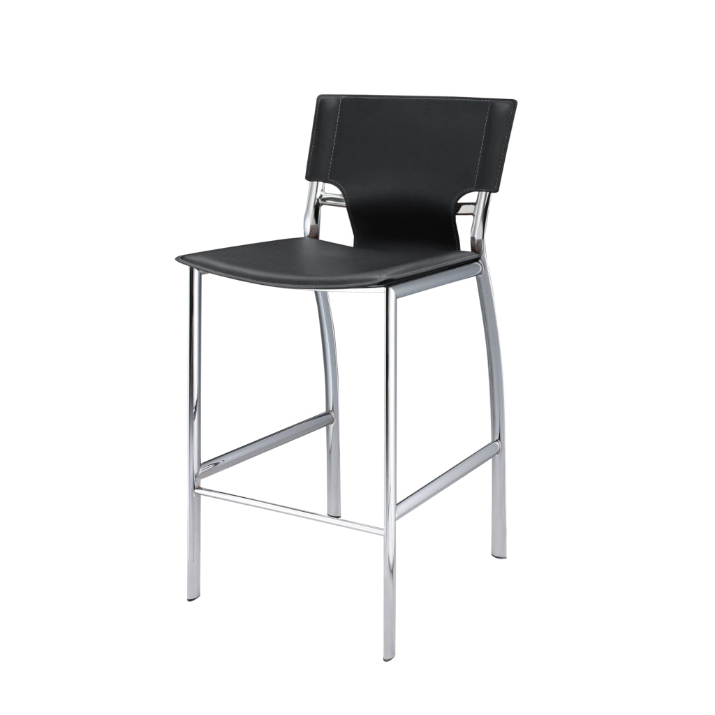 Jan 29 Inch Barstool Chair Cushioned Gray Faux Leather Chrome Metal By Casagear Home BM315379