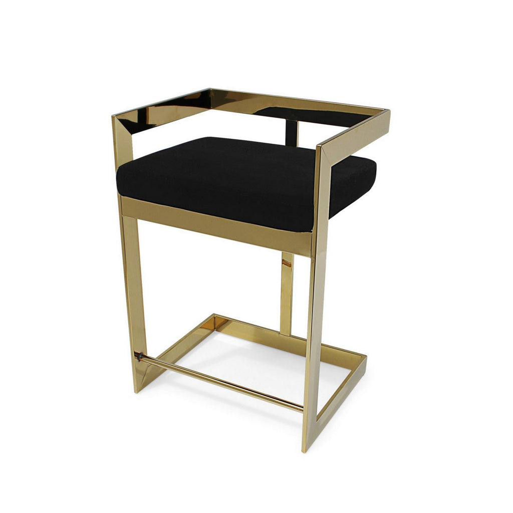 Gei 30 Inch Barstool Chair Cantilever Base Black Velvet Padded Seat Gold By Casagear Home BM315382