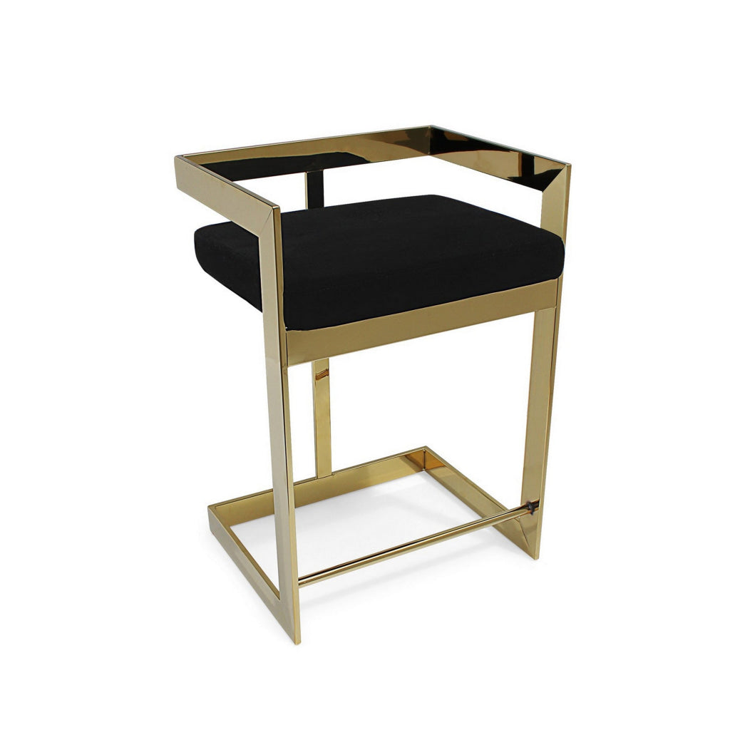 Gei 30 Inch Barstool Chair Cantilever Base Black Velvet Padded Seat Gold By Casagear Home BM315382