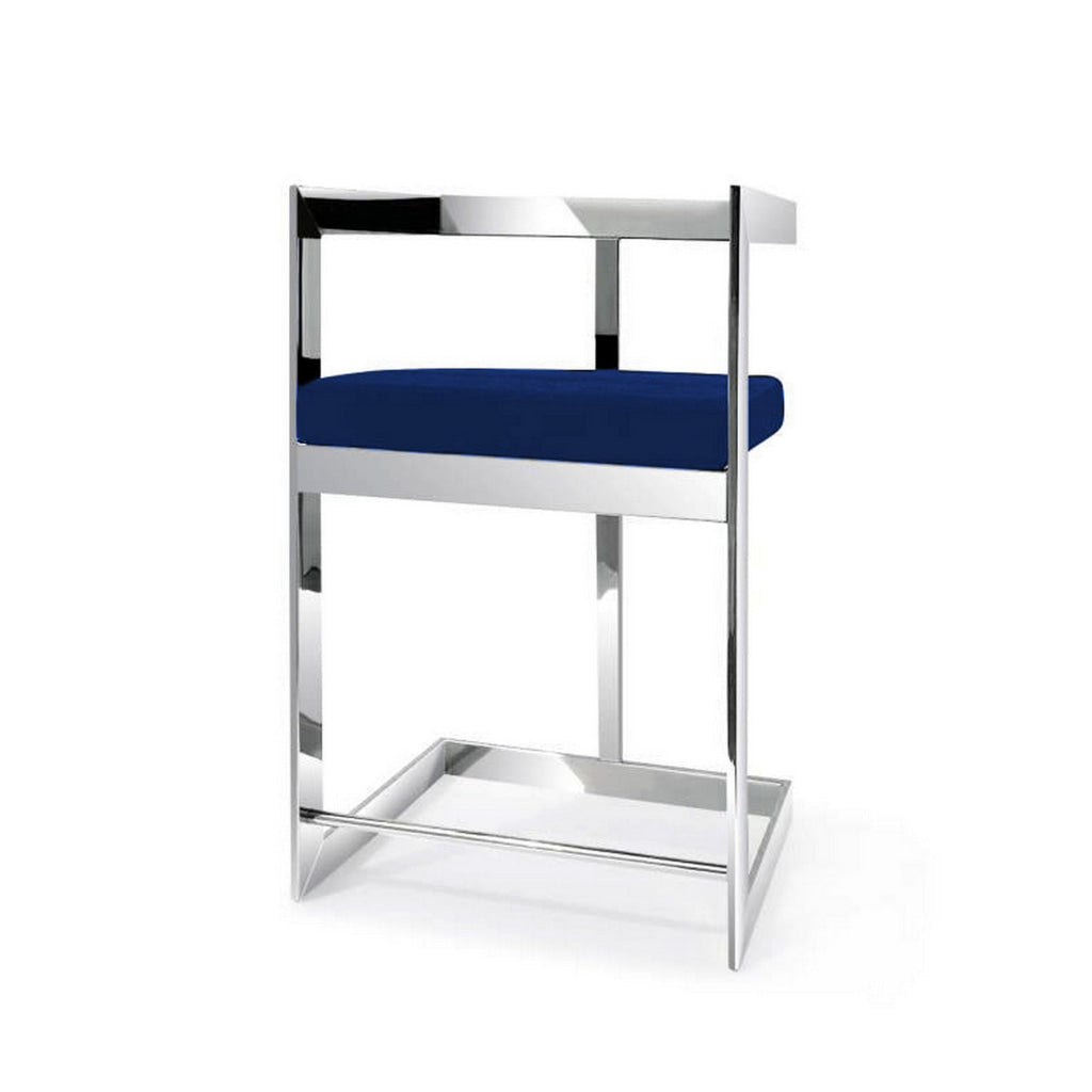 Gei 26 Inch Counter Height Chair Cantilever Blue Velvet Chrome Metal By Casagear Home BM315384