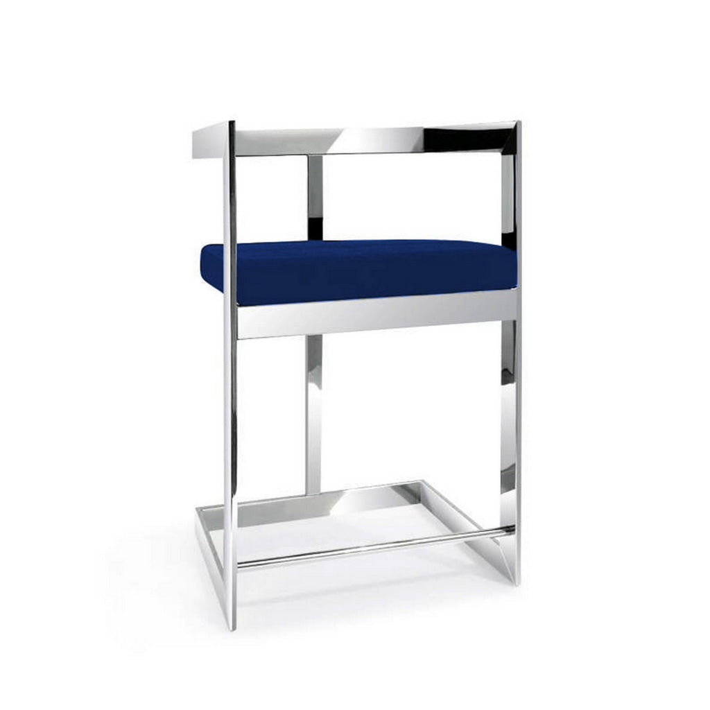 Gei 26 Inch Counter Height Chair Cantilever Blue Velvet Chrome Metal By Casagear Home BM315384