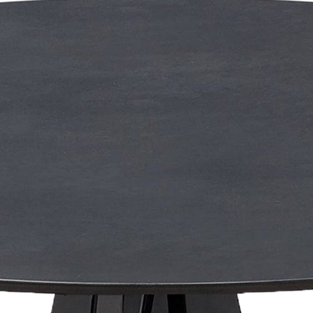 Jeny 34-51 Inch Dining Table Extendable Round Stone Top Black Steel By Casagear Home BM315386