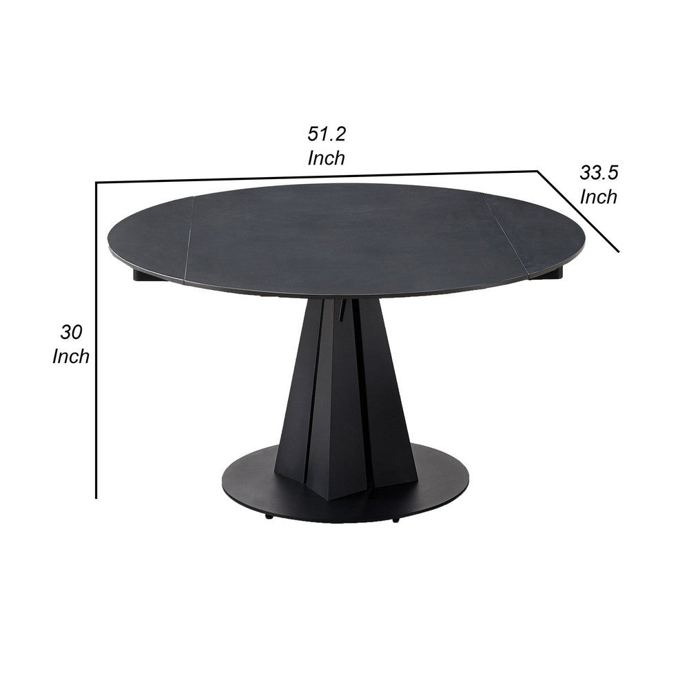 Jeny 34-51 Inch Dining Table Extendable Round Stone Top Black Steel By Casagear Home BM315386