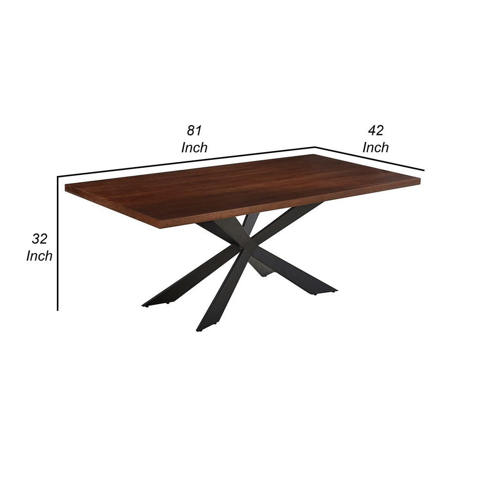 Ren 81 Inch Dining Table Rectangular Top Cross Base Walnut Brown Black By Casagear Home BM315387