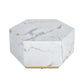 Hexi 35 Inch Coffee Table Hexagonal White Marble Design Gold Base By Casagear Home BM315408