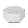 Hexi 35 Inch Coffee Table, Hexagonal, White Marble Design, Gold Base By Casagear Home