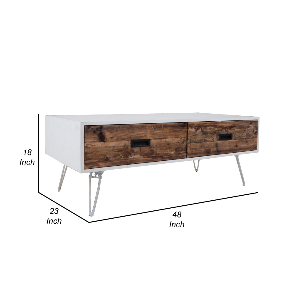 Fem 48 Inch Modern Coffee Table 2 Drawers Angled Base White Brown Wood By Casagear Home BM315415