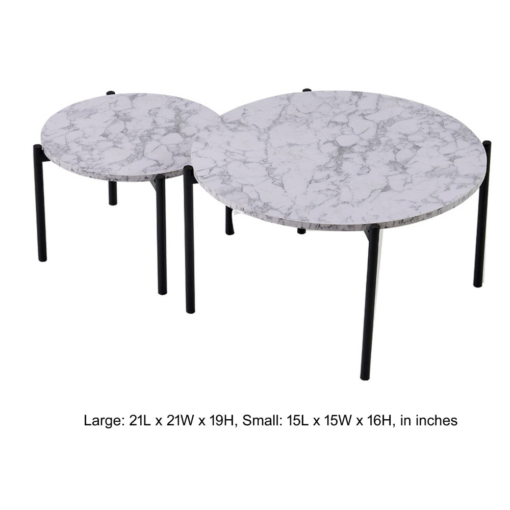 2 Piece Nesting Coffee Table Set Modern Gray White Faux Marble Round Top By Casagear Home BM315422