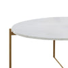 Jyn 34 Inch Coffee Table White Wood Round Top Gold Steel Cross Base By Casagear Home BM315425