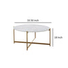 Jyn 34 Inch Coffee Table White Wood Round Top Gold Steel Cross Base By Casagear Home BM315425