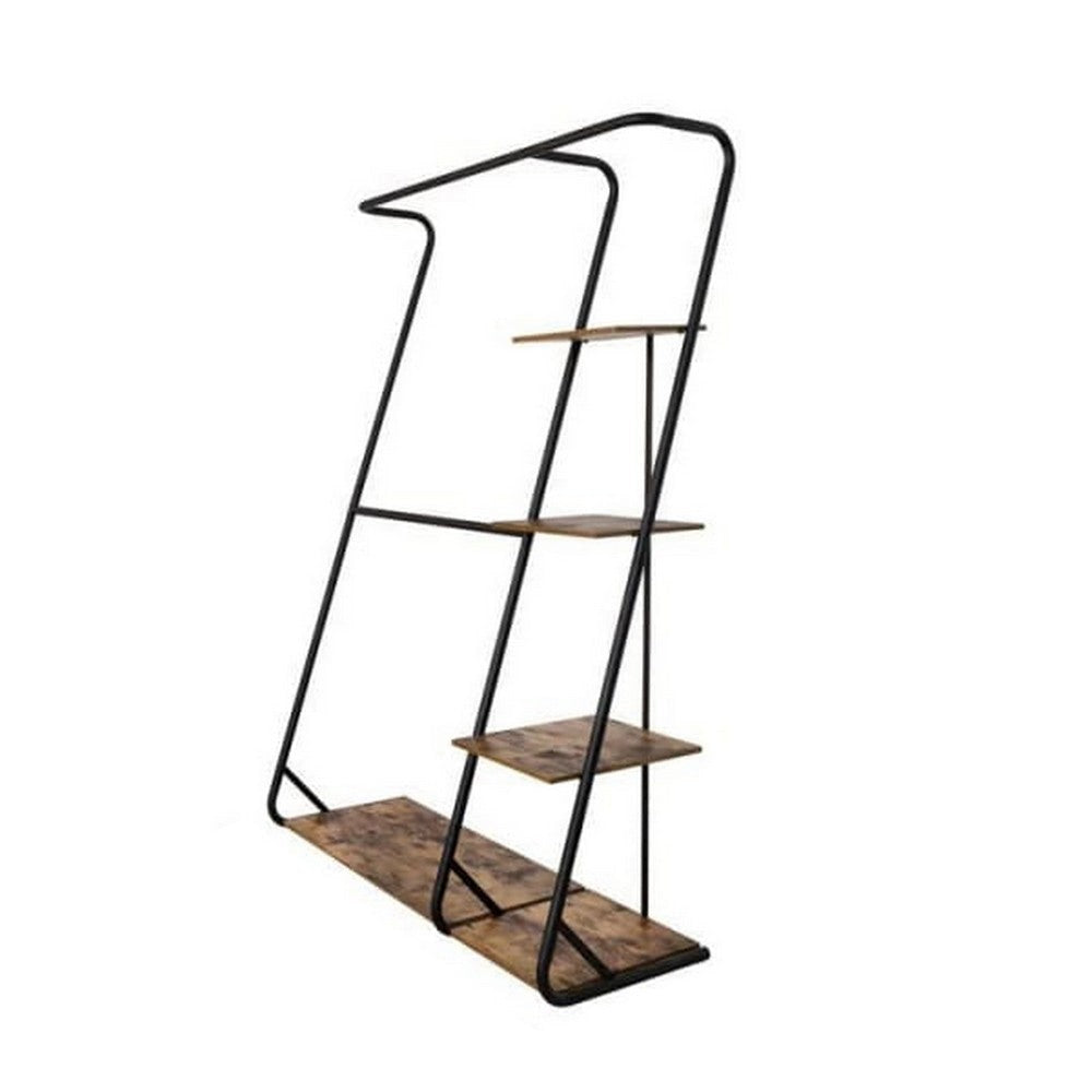 68 Inch Clothing Hanging Rack 3 Shelves Z Shaped Black Metal Frame Wood By Casagear Home BM315427