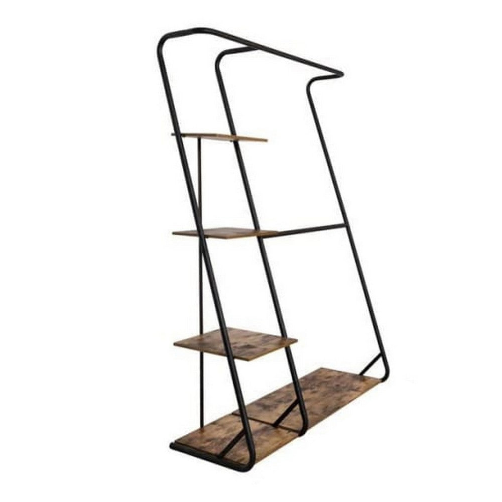 68 Inch Clothing Hanging Rack 3 Shelves Z Shaped Black Metal Frame Wood By Casagear Home BM315427