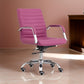 22 Inch Swivel Office Armchair, Sleek Lines and Tufted Pink Faux Leather By Casagear Home