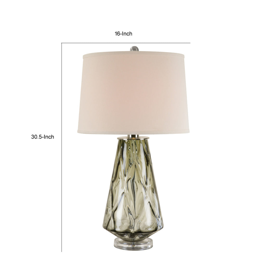 31 Inch Accent Table Lamp with White Drum Shade Rippled Gray Glass Base By Casagear Home BM315443