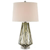 31 Inch Accent Table Lamp with White Drum Shade, Rippled Gray Glass Base By Casagear Home