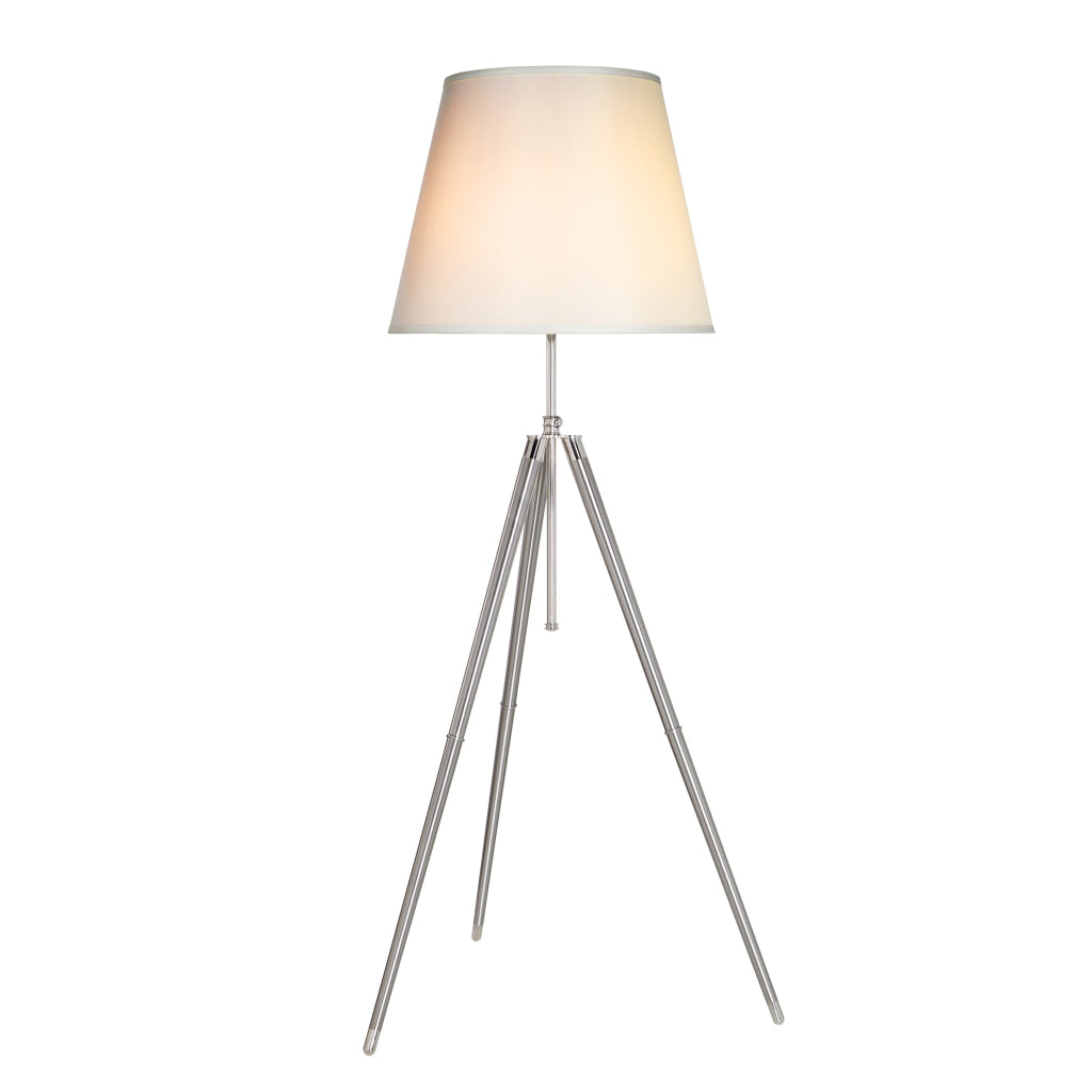 66 Inch Floor Lamp with White Drum Shade Modern Chrome Metal Tripod Base By Casagear Home BM315444