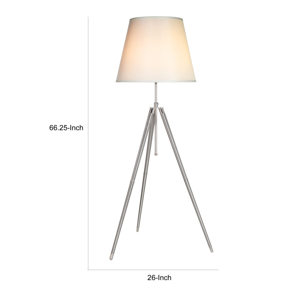 66 Inch Floor Lamp with White Drum Shade Modern Chrome Metal Tripod Base By Casagear Home BM315444