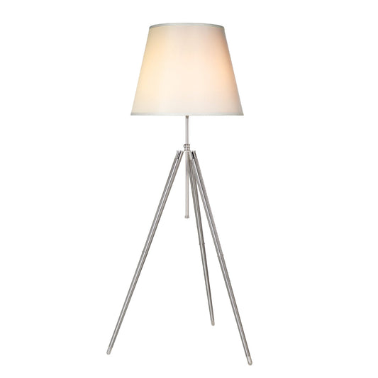 66 Inch Floor Lamp with White Drum Shade, Modern Chrome Metal Tripod Base By Casagear Home