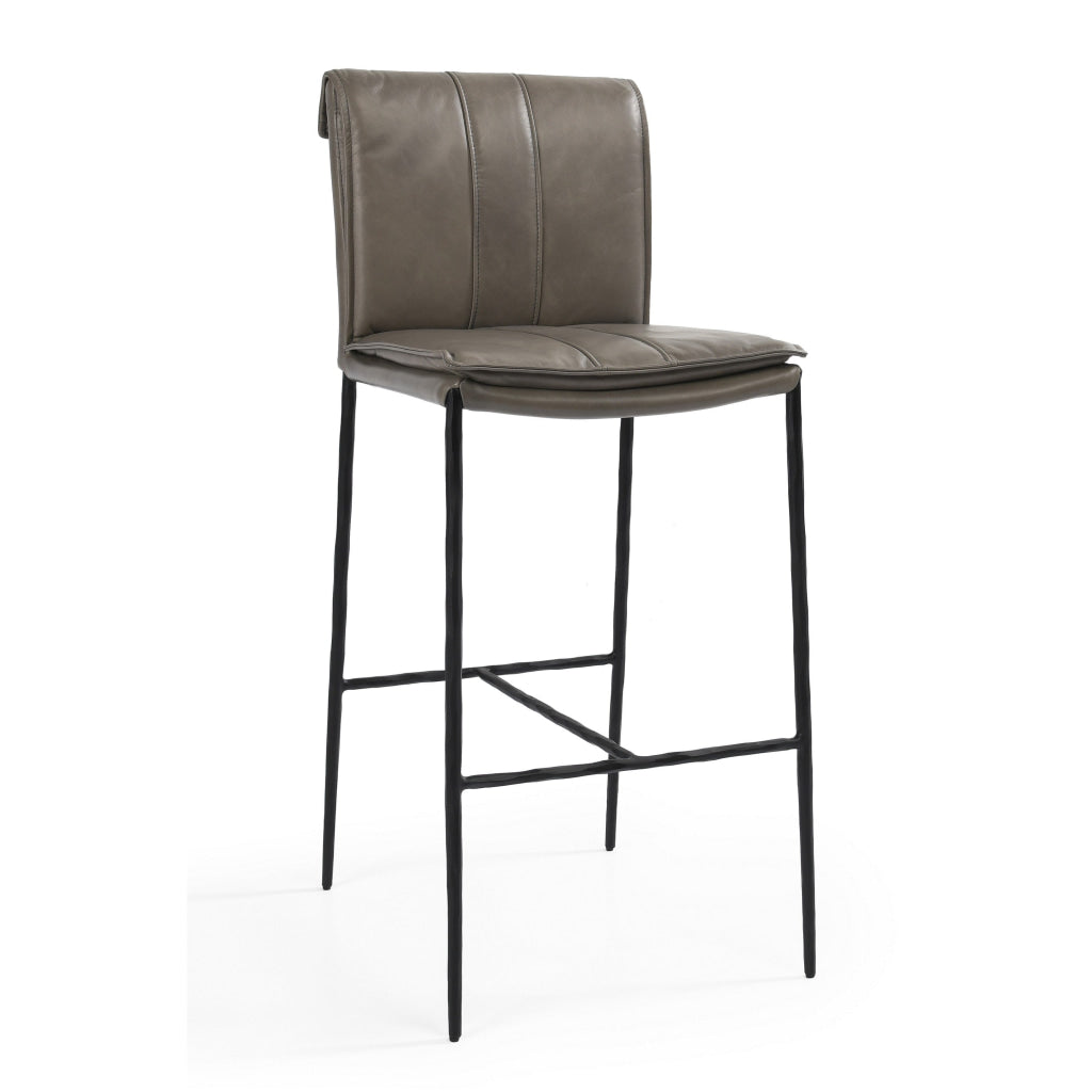 Maer 31 Inch Barstool Chair Cushioned Gray Leather Upholstery Iron By Casagear Home BM315448