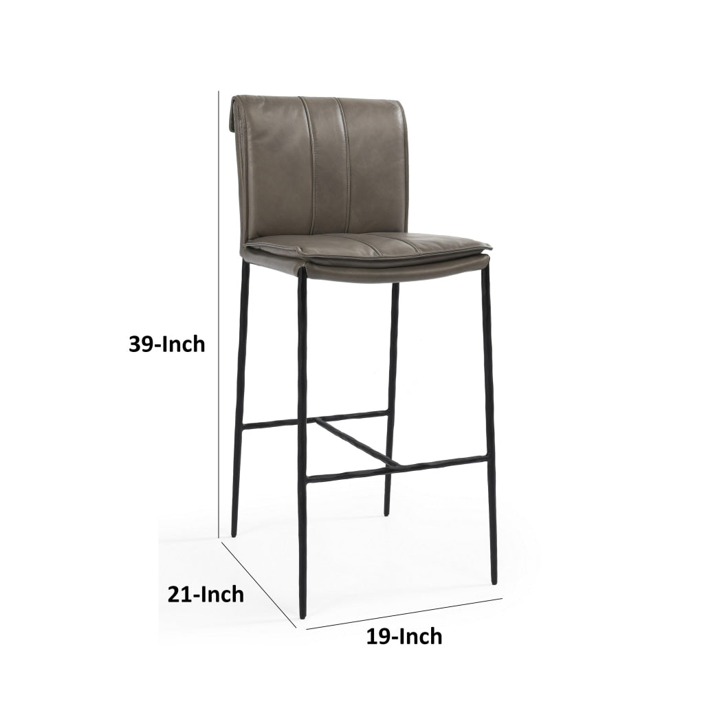 Maer 31 Inch Barstool Chair Cushioned Gray Leather Upholstery Iron By Casagear Home BM315448