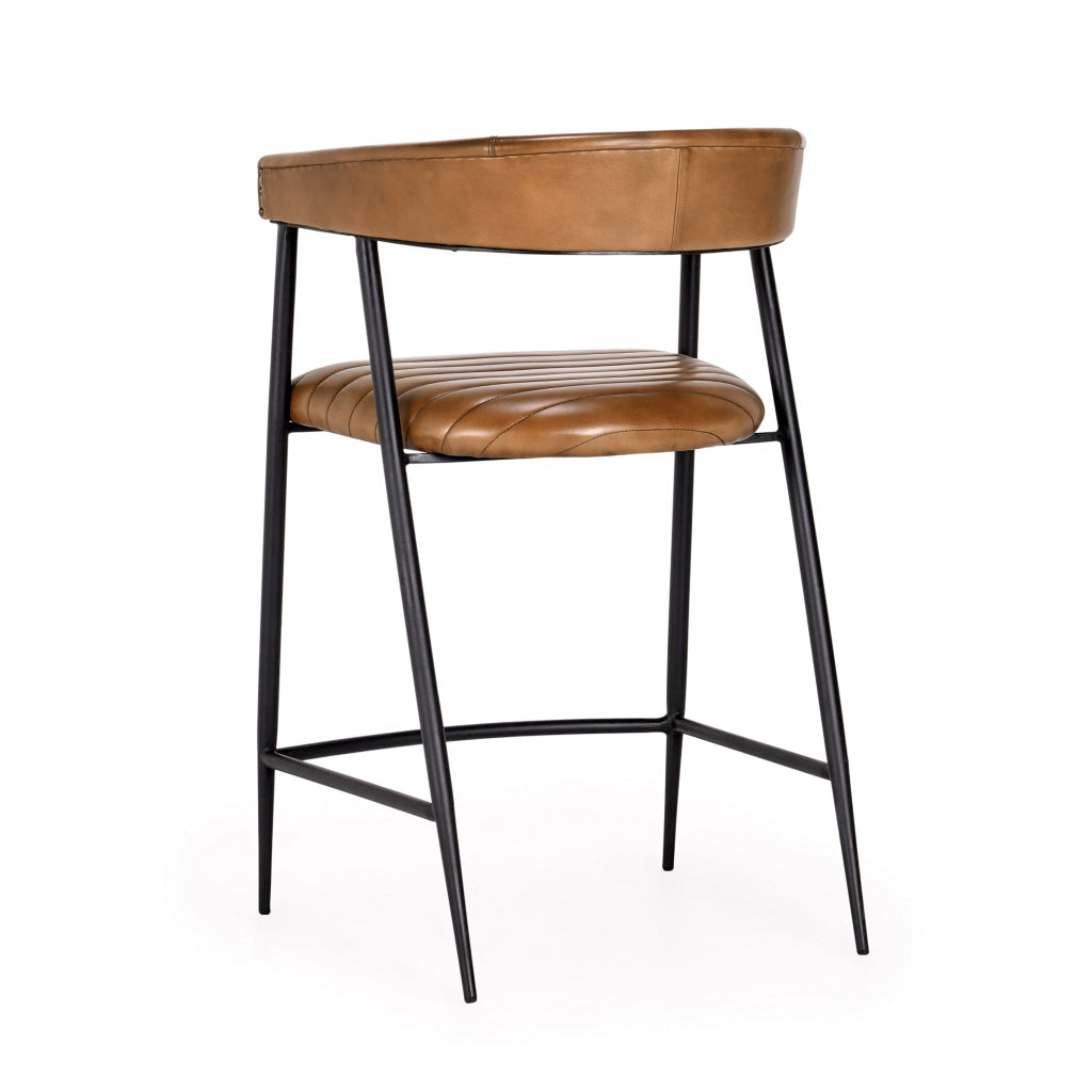 Prst 26 Inch Counter Stool Chair Curved Caramel Real Leather Black Iron By Casagear Home BM315456