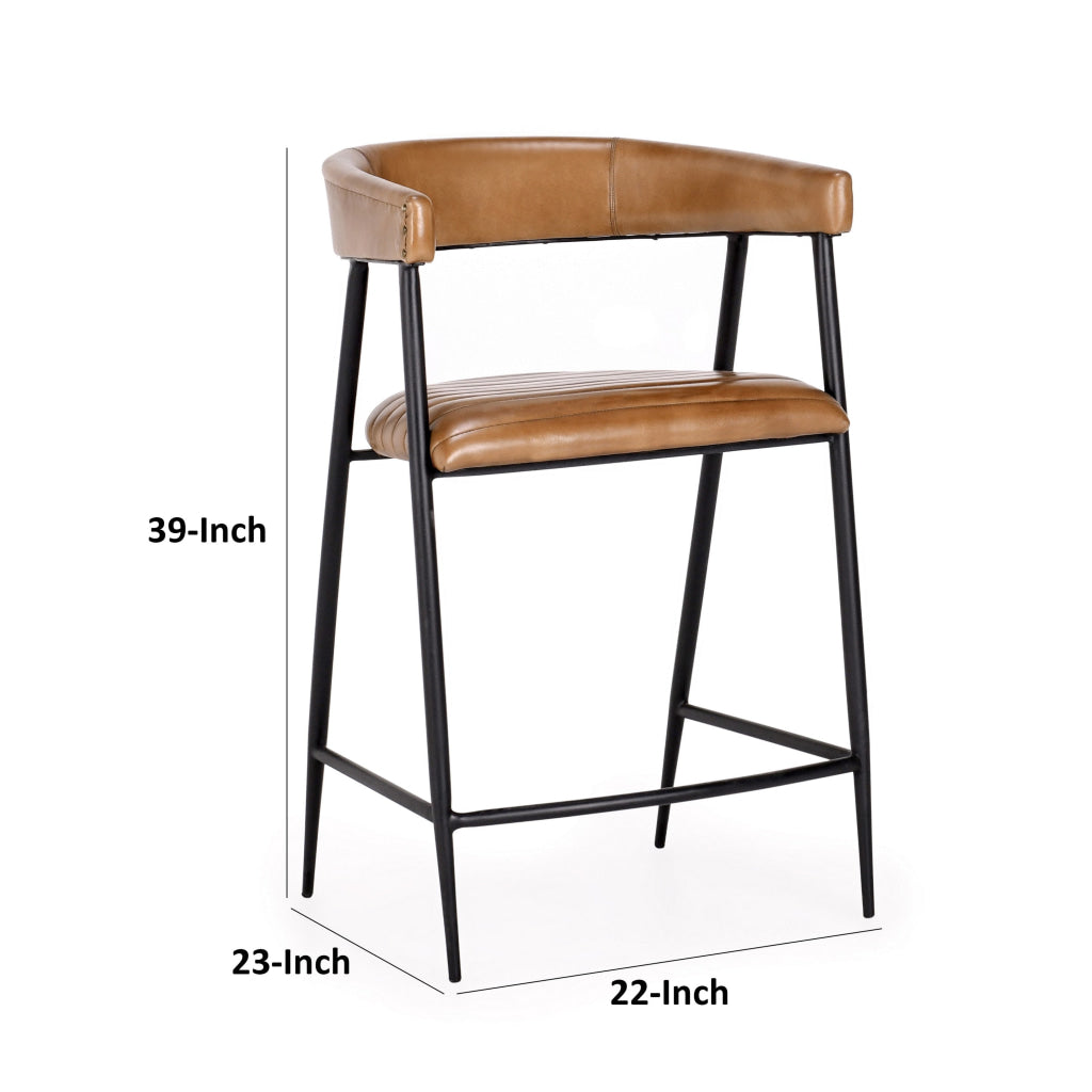 Prst 26 Inch Counter Stool Chair Curved Caramel Real Leather Black Iron By Casagear Home BM315456