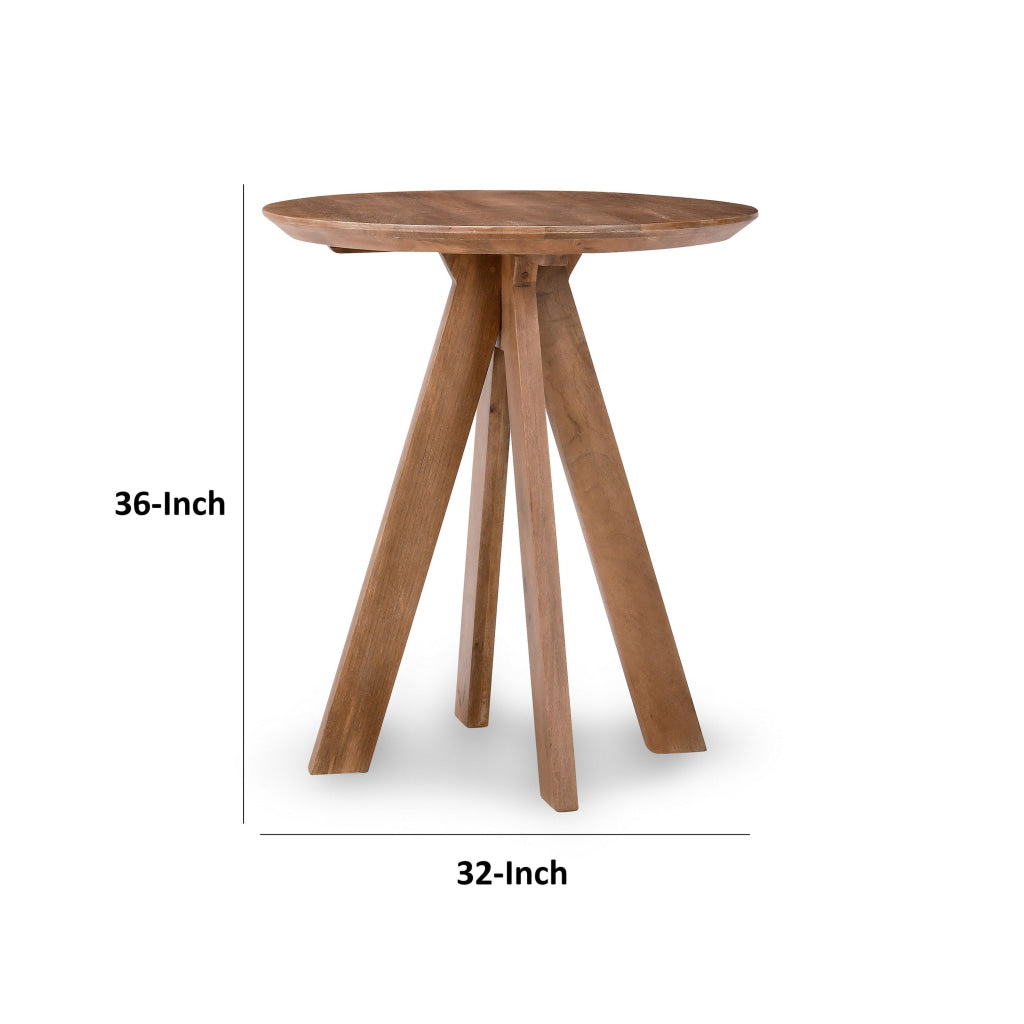 Dri 36 Inch Counter Table Round Top Pyramid Base Brown Solid Mango Wood By Casagear Home BM315458