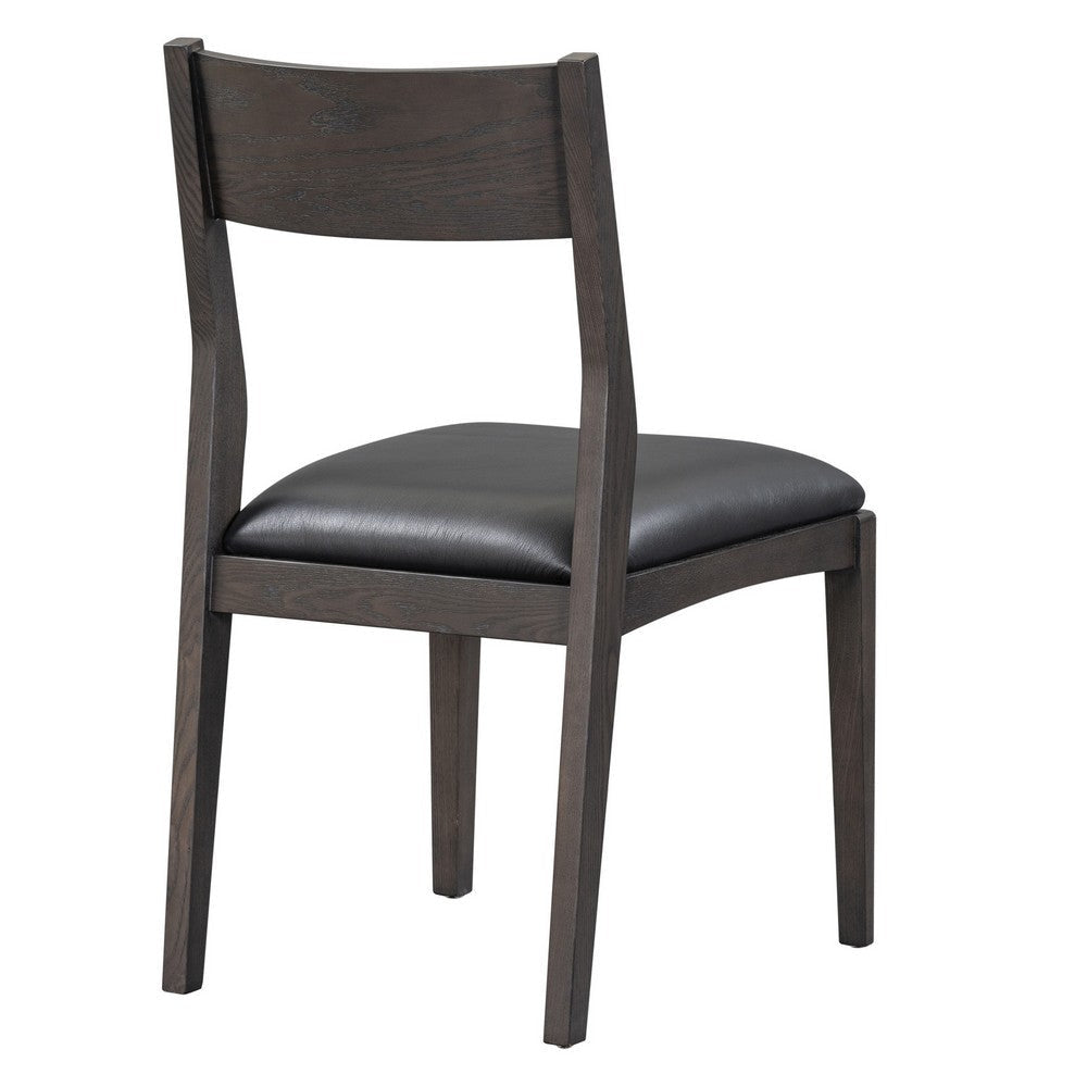 Roi 19 Inch Dining Chair Open Style Armless Black Leather Solid Wood By Casagear Home BM315459