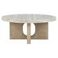 Tab 42 Inch Coffee Table White Round Top Tripod Base Concrete Pine Wood By Casagear Home BM315461