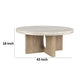 Tab 42 Inch Coffee Table White Round Top Tripod Base Concrete Pine Wood By Casagear Home BM315461