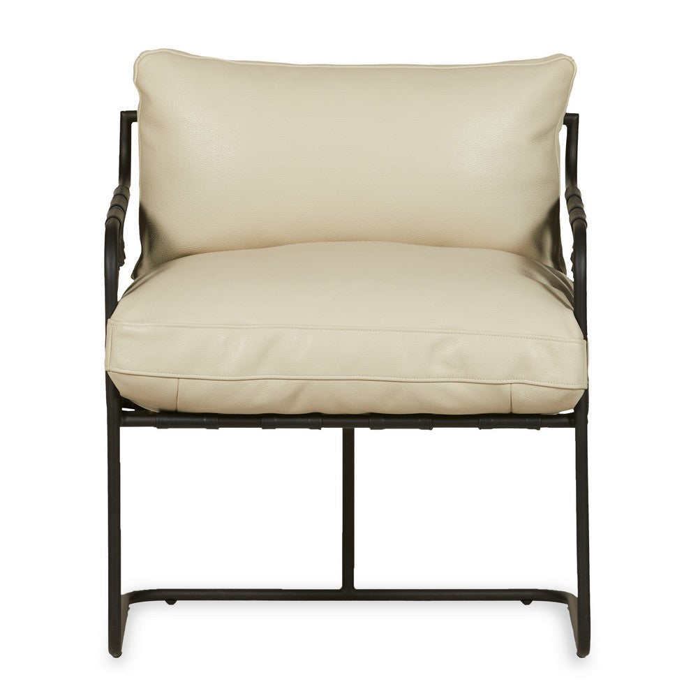 Luca 27 Inch Accent Armchair Cantilever Cream Real Leather Black Metal By Casagear Home BM315462