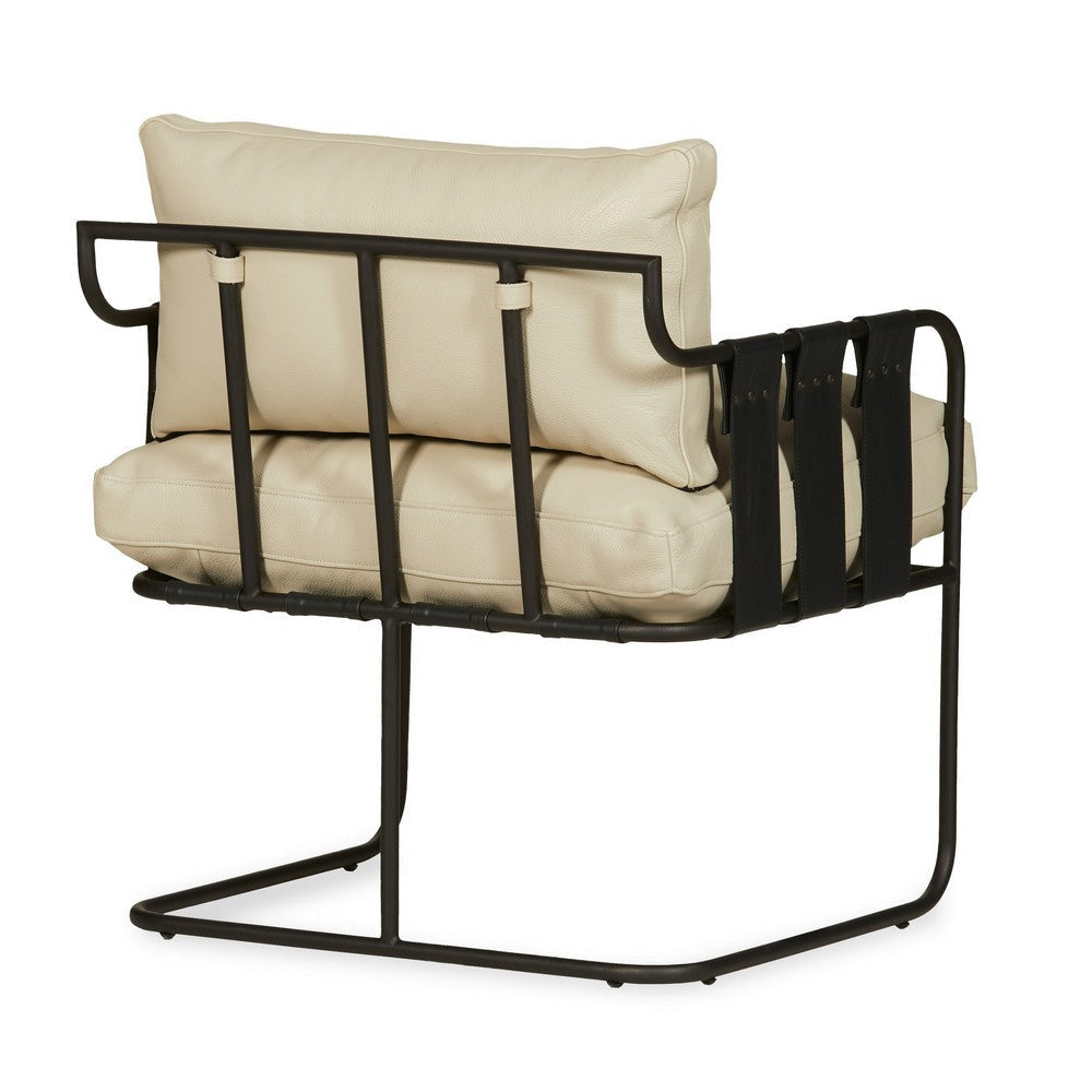 Luca 27 Inch Accent Armchair Cantilever Cream Real Leather Black Metal By Casagear Home BM315462