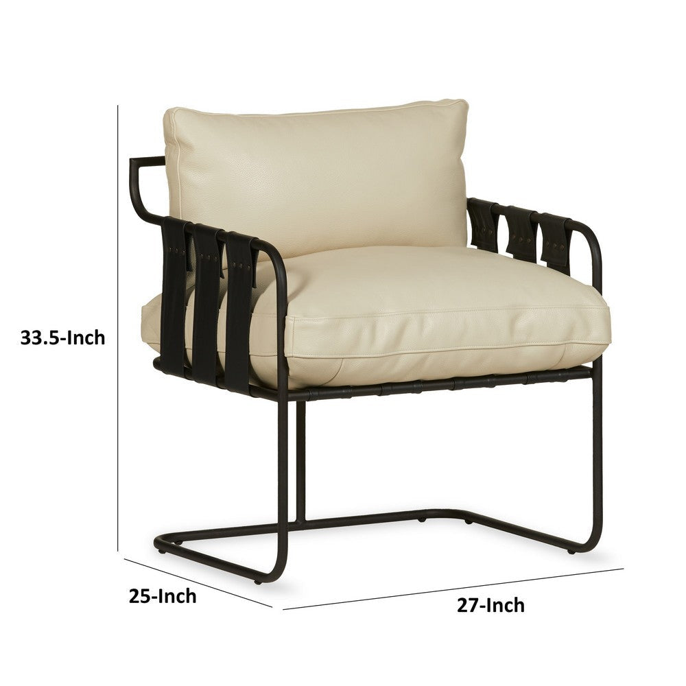 Luca 27 Inch Accent Armchair Cantilever Cream Real Leather Black Metal By Casagear Home BM315462