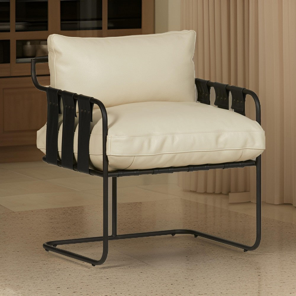 Luca 27 Inch Accent Armchair Cantilever Cream Real Leather Black Metal By Casagear Home BM315462